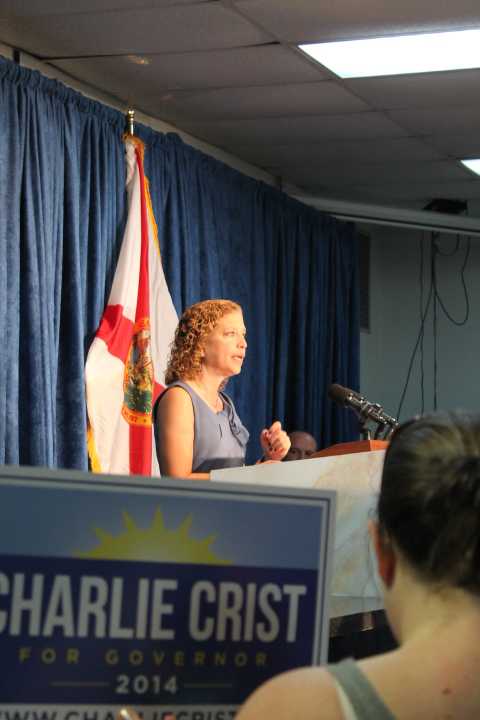 DNC Chair Debbie Wasserman-Schultz stumps at a Democratic unity rally in Orlando, photo by Amy Kiley