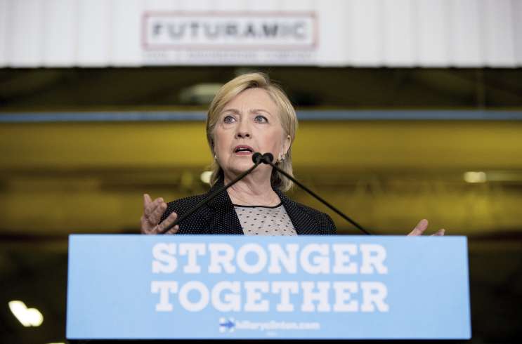 Hillary Clinton speaking on the campaign trail.
