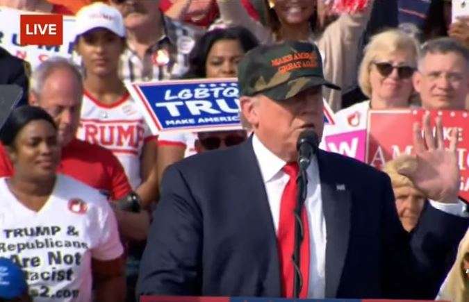 Donald Trump rallies on-the-fence voters in Sanford two weeks before Election Day. Photo: Screenshot.