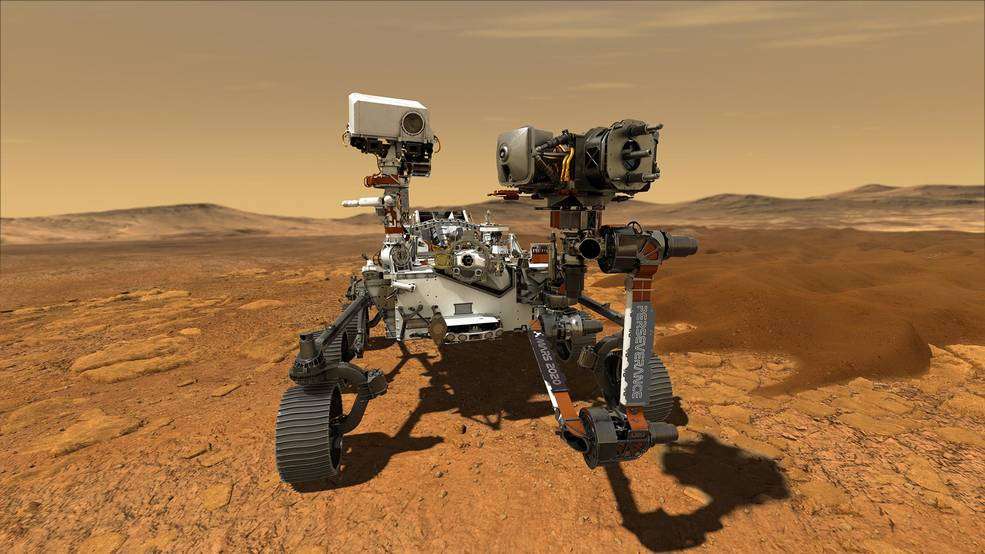 This is an illustration that depicts the Perseverance rover on the surface of Mars. Photo: NASA