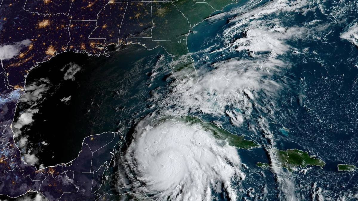 Hurricane Ian is approaching western Cuba and is expected to move toward Florida, triggering a series of alerts and storm watches. This satellite image was captured shortly after Monday’s sunrise.
NOAA/NESDIS/STAR